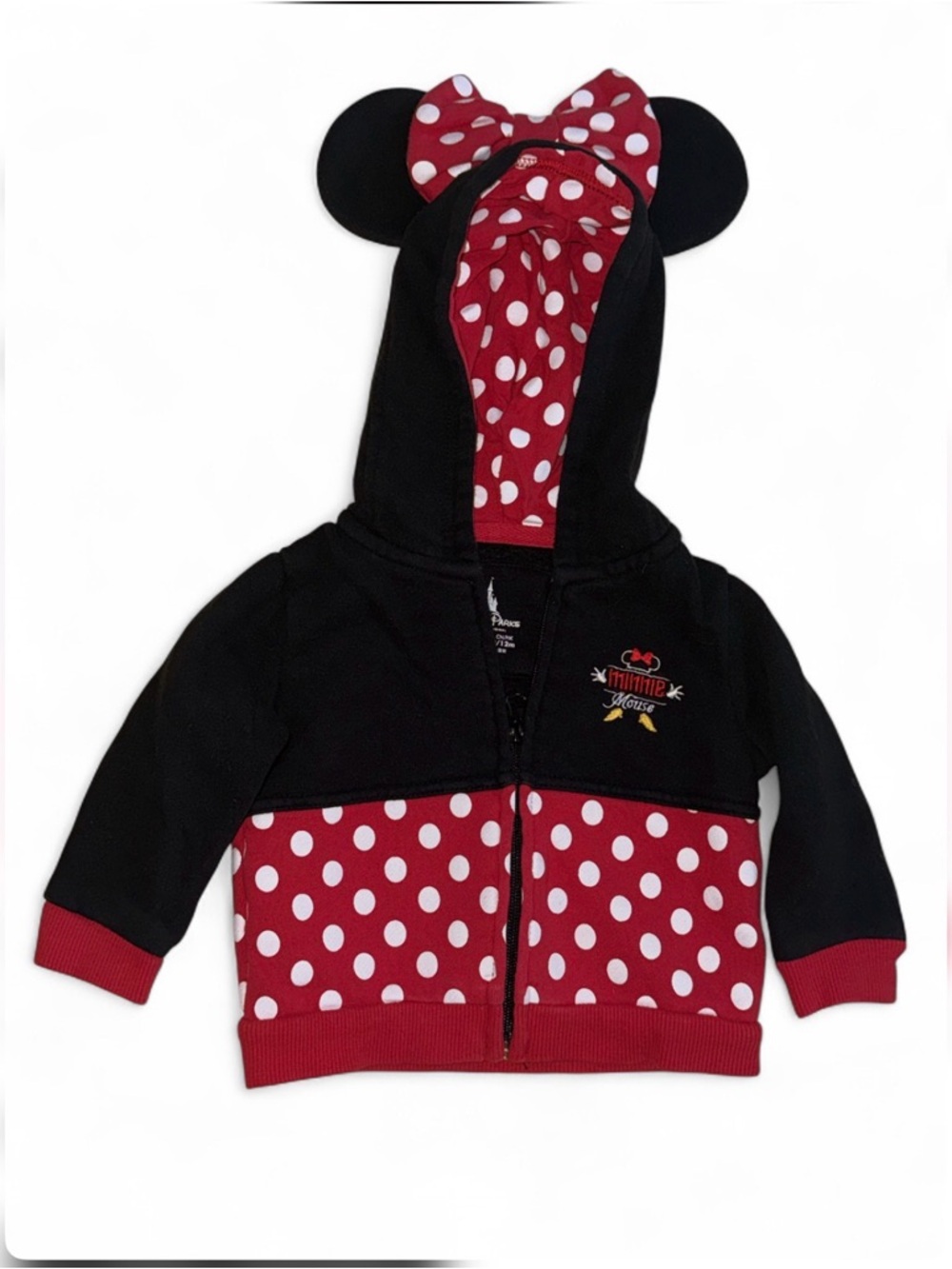 Disney Parks Minnie Mouse Polka Dot Hooded zip up with ears and bow Size 12M